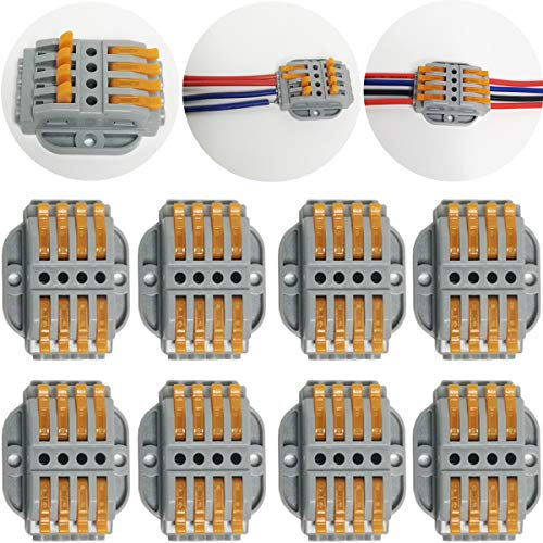 CTRICALVER Lot de 8 connecteurs électriques rapides SPL-4, bornes électriques, pinces avec levier connexion électrique bloc, connecteurs de câbles avec vis de fixation