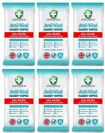 GreenShield Anti-Viral Handy Wipes 15's Kills 99.9% of Bacteria (6 Pack)