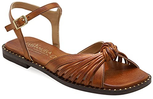 36 Marron foncé Emmanuela Sandales en cuir plat confortable, sandales élégantes avec bracelet à la cheville dans un style grec, gladiateur sandales de sangle avec des orteils ouverts