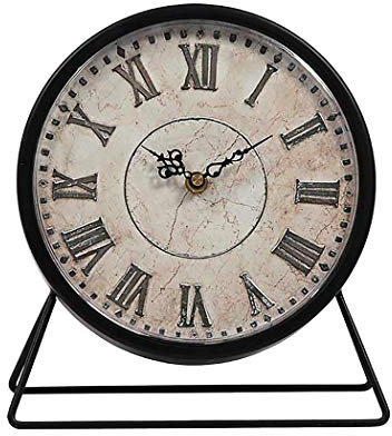 SWHONG Vintage Schwarz Tischuhr Lautlos Nicht tickend 9 Zoll Analog Metall Schreibtischuhr Klassische Retro Wohnzimmer Schlafzimmer Büro Manteluhr Geschenk