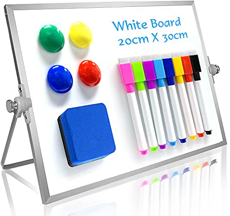 OWill Dry Erase White Board, 8” X 12” Small Whiteboard with Stand, Mini Whiteboard A4 Magnetic Desktop Board & Portable Double-Sided White Board Easel for Kids Drawing in School & Home