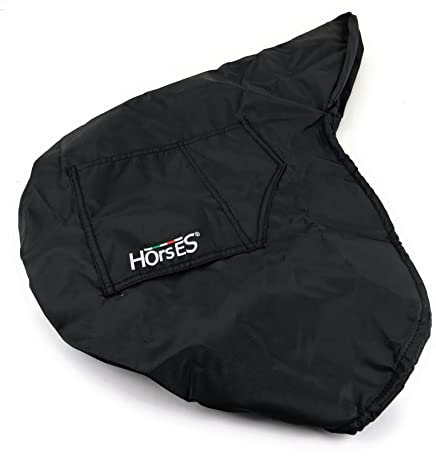 Horses, Sattel Überzug In Nylon mit innerhalb Fleece, Verstellbarer Sitzbezug, Geeignet für mehrere Sattelgrößen, um Ihren Sattel vor Stößen und Kratzern zu Schützen, Langlebig und Praktisch, Schwarz