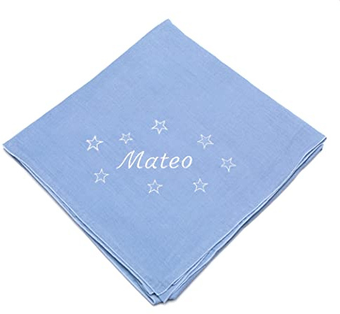 CARREDANA Muselina bebé 100% algodón 120x120 -Manta bebé-Arrullo para bebé-Toallas Infantiles para Proteger a los más pequeños de la casa.Multiusos.Personalizado bordadoroteger (Azul Cielo)