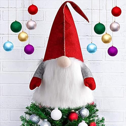 Puntale per Albero di Natale a forma di Gnomo Natalizio con Barba e Cappello a Punta Grande, Topper originale per Albero di Natale, Puntale Gnomo Svedese artigianale da 65cm per Albero di Natale