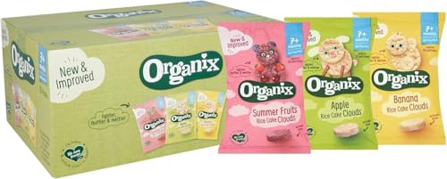 Organix Rice Cake Clouds Variety Pack, Organic Baby Snack 40g (Pack of 15) | Healthy Organic Finger Food, 3 Flavours: Summer Fruits, Apple & Banana, Suitable for 7+ Months, No Artificial Ingredients