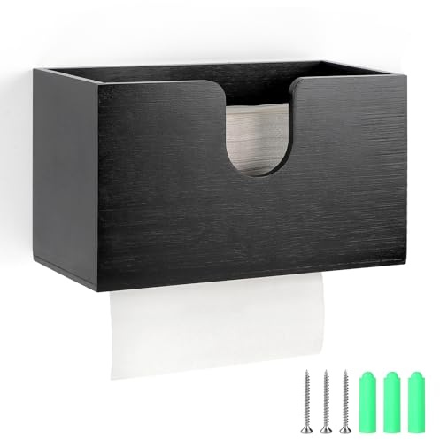 EFUTURETIME Dispenser per asciugamani di carta in bambù, 27,5x15x13 cm, Dispenser Carta Asciugamani da Parete, Porta Salviette Appeso e in piedi per V/C/Z Piegato, Nero