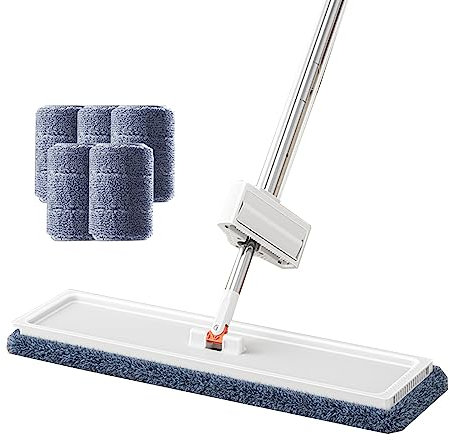 MQZHUK 50CM Balai Plat en Microfibre, Balai Serpillère Professionnel, Serpillère avec Fonction Essorage, Poignée en Acier Inoxydable, pour Sols, Carrelage et Marbre