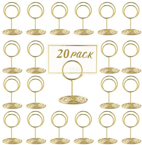 RHQFDM 20 Stück Tischkartenhalter Metall Hochzeit Gold Kartenhalter Mini-Tischnummernhalter Kleiner Tischkartenhalter Runder Gold Namenskarten Halter Restaurant Party Hochzeit Dekoration Tischkarten