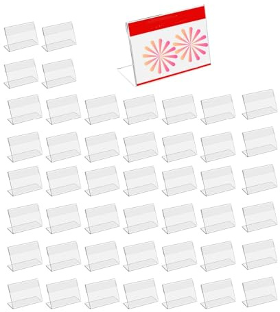 40 Pcs Porta Etichette in Acrilico Trasparente, 6x4 cm Mini Porta Etichette Prezzo da Tavolo per Negozio, Supporto per Etichette e Cartellini Prezzo, Accessori per Esposizione