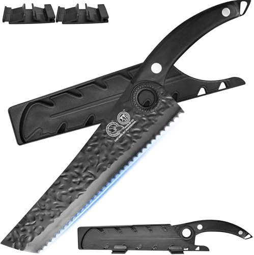 XYJ Coltello da pane seghettato da 8 pollici, coltello da pane con lama seghettata in acciaio ad alto tenore di carbonio, coltello da torta professionale con lama seghettata con foro per le dita