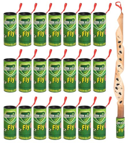WD&CD 22 Stück Fliegenfänger Rollen, Fliegenklebeband gegen Insekten wie Fliegen für Innen und Außen Grün