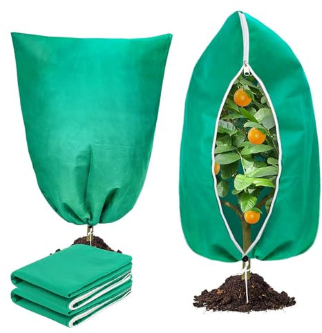 Dreamtop 2 Pack Plant Covers Freeze Protection 120 X 180cm Plant Fleece Frost Protection Jackets Tree Covers Freeze Protection Garden Fleece Bags for Plants with Zipper and Drawstring