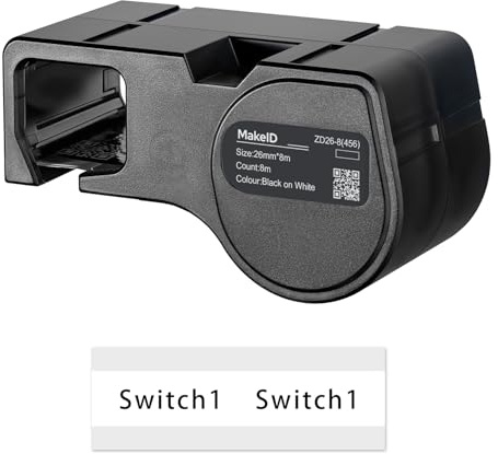 MakeID Etichette PET per Stampante di Etichette Industriale D50 – Nero su Bianco, 26 mm x 8 m, uso interno/esterno, sicurezza, tracciabilità beni, etichettatura elettrica
