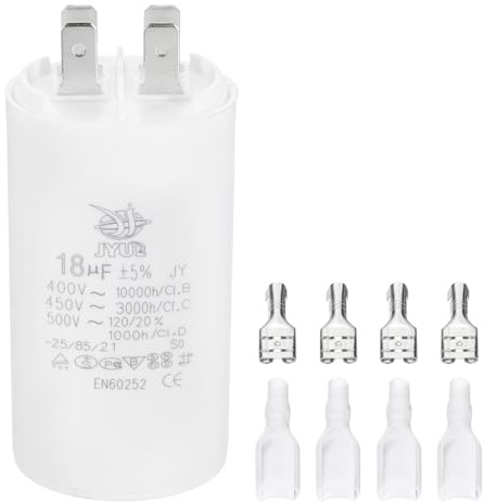 PATIKIL CBB60 18uF startkondensator, 1 st AC450V 4-stifts kondensator universell elektrisk motor med fjäder för luftkonditionering, vattenpumpar, vit