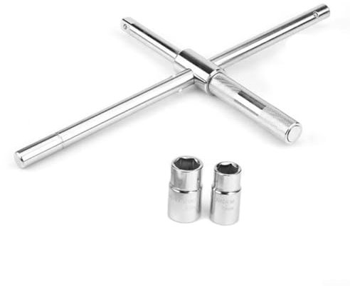 Zilimontt Wheel Wrench, 4-Way Extended Lug Wrench Car Tire Iron Set, Heavy Duty Adjustable Wheel Nut Wrenchs with Non-Slip Handle Telescopic Design for Easy Use