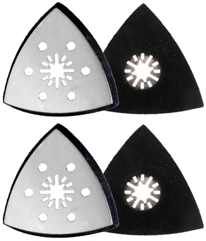 4 stycken triangulära slipsplattor-set 93 mm | finkornig multiverktyg tillbehör för trä, metall och hårdplast | sliptallrikar för precisionsarbeten, rostning och putsarbeten