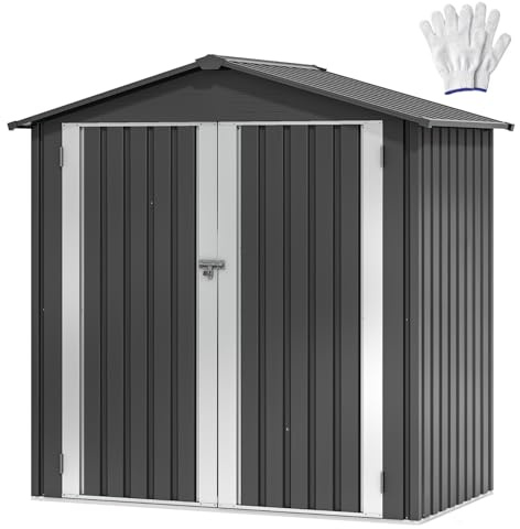 DWVO 6x4ft Outdoor Storage Shed, Weatherproof Tool Shed w/Locking Entry & Ventilation for Grass Cutter, Bike, Equipment, Courtyard, Garden (Dark Gray)
