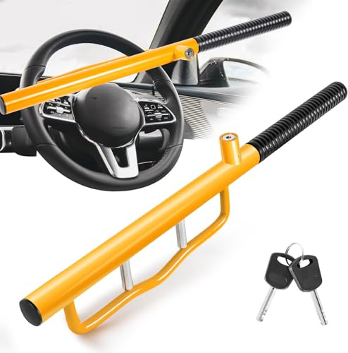 LAMA Car Steering Wheel Lock, High Visibility Metal Heavy Duty Wheel Lock with 2 Keys, Universal Anti-Theft Car Steering Fit for Cars, Trucks, Vans, SUVs, Yellow