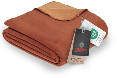 Ibena Dublin Decke 150x200 cm - Baumwollmix kuschelig, warm & waschbar, Wendedecke Terracotta orange