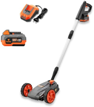 FUXTEC Akku Einhand-Rasenmäher FX-E1RMEH20-SET, kompakter Gartenmäher mit 220mm Schnittbreite, 20V Akku und Ladegerät, 300W, 3-fache Schnitthöheneinstellung 30–50mm, Flexible Kugelkopfsteuerung