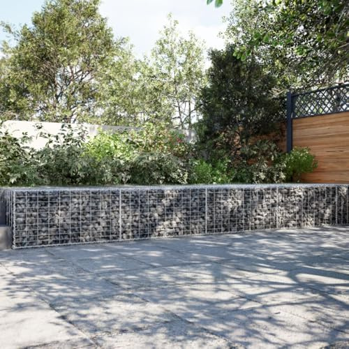 Gabbione in Ferro Zincato con Coperchio, Design Stabile con Ganci Distanziatori, Gabbioni Metallici, Cestino in Pietra, per Muri di Contenimento e Recinzioni da Giardino, Argento, 1100x100x50 cm