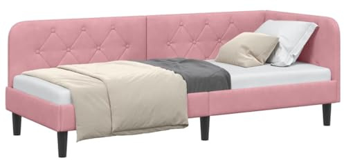 vidaXL Cornice del Letto ad Angolo Rosa 80 x 200 cm Velluto, Lettino Giornaliero Moderno, Elegante in Velluto, Letto Salvaspazio, Comodo per Sedersi, Multi-Usi per Interni