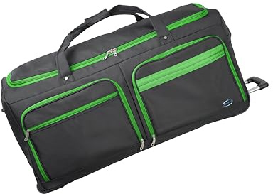 Aerostar 36 XL Extra Large Lightweight Duffle 3 Wheel Travel Bag Holdall Suitcase Check-in Luggage Ironpath (174L, Black/Green)