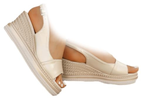 Espadrillas ortopediche da donna, sandali con zeppa e cinturino alla caviglia, ampia vestibilità, supporto per arco plantare, scarpe eleganti, Champagne, 36 EU