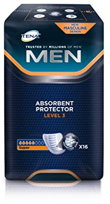 Tena for Men Absorbent Protectors - Level 3, Pack of 16 Pads (Eligible for VAT relief in the UK) (Packing May Vary)