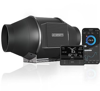 AC Infinity CLOUDLINE PRO T4 – Leises Inline-Lüftersystem 100 mm mit Temperatur-/Feuchtigkeits-VPD-Controller und App-Steuerung, für Grow-Zelte und Hydroponik