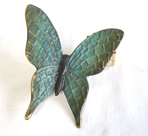 H. Packmor GmbH Bronzefigur grüner Schmetterling Käfer Mauerdeko Blumendeko Gartenfigur 12x3x11 cm