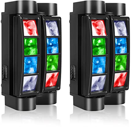 U`King Spider Moving Head Light 8x10W LEDs Beam DJ Lights RGBW Sound Activated and DMX-512 Control for Party Pub Festival Disco Show Wedding Event Stage Lighting - 2 Packs