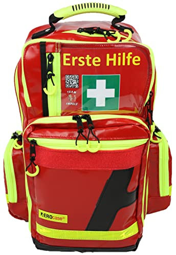 Erste Hilfe Notfallrucksack Sport Freizeit & Event - AEROtex® Plane Rot - Gelbe Reflexstreifen