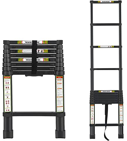 RIKADE Telescopic Ladder, 8.5 ft Aluminum Telescoping Ladder with Non-Slip Feet, Portable Extension Ladder for Household and Outdoor Working, 330 lb Capacity, Black