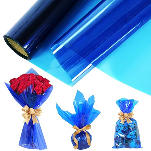 Cellophan Rolle Groß Blau, Cellophanfolie Rolle, 30Mx40CM Cellophan Transparent Geschenkpapier, Zellophanfolie Transparentfolie Cellophanfolie für Blumen Geschenkkörben
