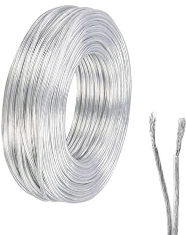 ZoZoMaiy 10 Meter 20AWG Electrical Wire, 2 Core Flat Transparent Electrical Cable, Flexible PVC Extension Cable, Diameter 3.6MM, Thickness 1.8MM, for Installing Low-Power Appliances