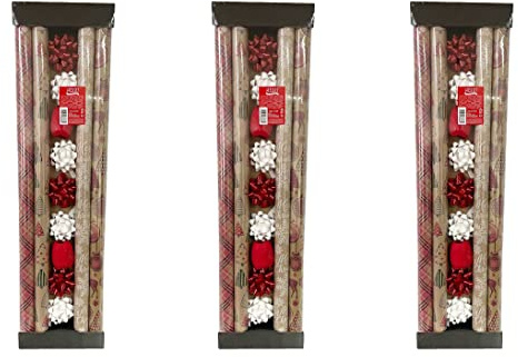 made2trade 3 x 13-delat presentpappersset för Julklappar, Julklapp – 4 x 200 x 70 cm – röd-brun