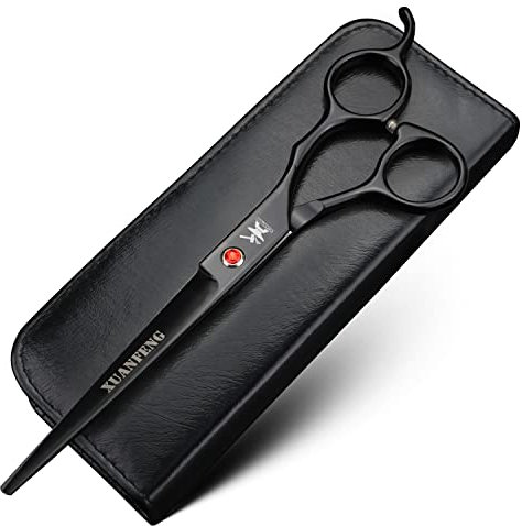 XUANFENG Forbici per capelli con rubino nero 7 pollici, forbici professionali da taglio e diradamento forbici in acciaio 9CR18, adatte per barbieri e famiglie (forbici da taglio)
