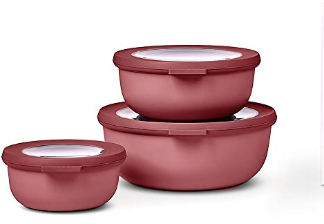 Mepal – Multi Bowl Cirqula 3-Piece Set – Food Storage Container with Lid - Suitable as Airtight Storage Box for Fridge & Freezer, Microwave Container & Servable Dish - 350, 750, 1250ml - Vivid mauve