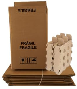 Pack de 6 Cajas de Cartón Reforzada para Botellas de Vino o Vidrio - Caja para 3 Botellas - Total Seguridad - Resistente y Preparada para Envíos -