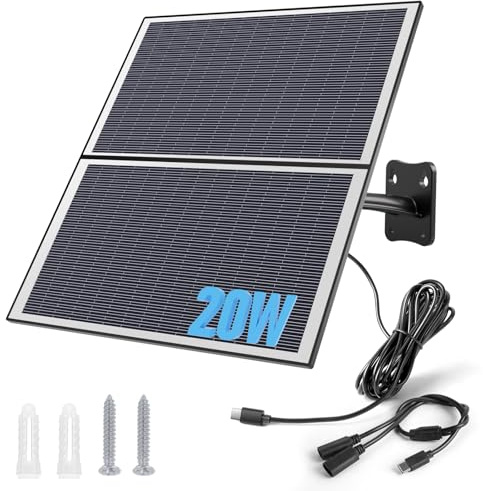 Xega 20W Solarpanel für Akku Überwachungskamera Aussen, Type-C Schnittstelle, für Solar IP Kamera, (3 meter Kabel), Schwarz
