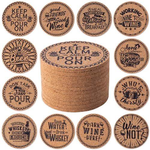 STARUBY 12 Pièces Dessous de Verre en liège, sous-Verres pour Boissons, sous Verres pour Table Basse, pour Une Décoration Absorbante dans la Cuisine ou la Salle à Manger de 10cm de Diamètre, Bar