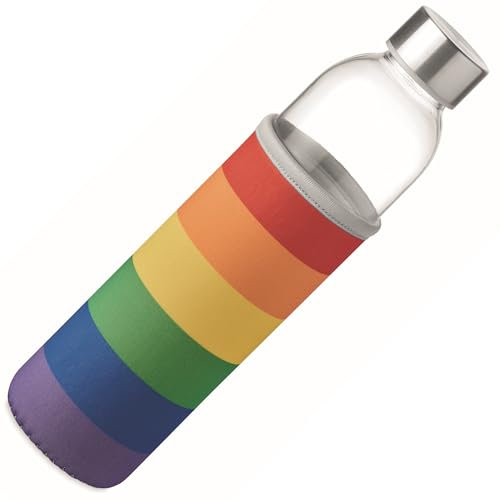 noTrash2003 Bouteille d'eau en verre avec couvercle de protection en néoprène Bouchon à vis anti-fuite au design arc-en-ciel LGBT/LGBTQIA+ Design Show Pride Tolerance