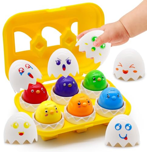 MOONTOY Matching Egg for Toddlers 1 2 3 Years Old Boys Girls Easter Gift Present 6pcs Montessori Educational Toys Color Sorting 12-18 Month Sensory Shape Sorter Puzzle for Kid Easter Eggs Toy