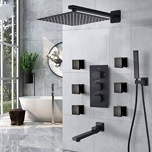 Shower Faucet Set Wall Mounted Thermostatic Mixer Taps Thermostat Valve for Rain Shower with Massage Faucet for Bathtub, 16 Inch Shower S