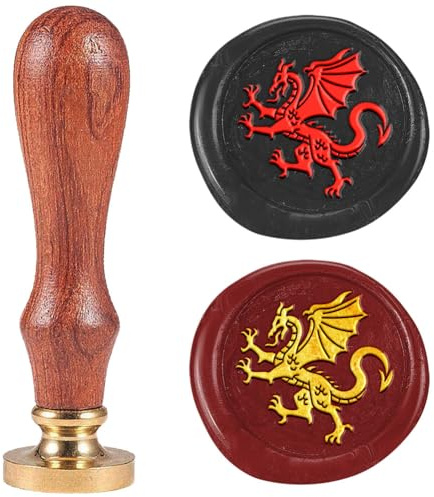 DELORIGIN Sceau de Cire en Forme de Dragon Médiéval Tampon en Relief Tête de Tampon de Sceau de Cire Amovible en Laiton de 25mm pour Invitations de Mariage Enveloppes Emballage Cadeau Décoration