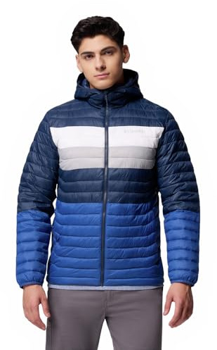 Columbia Powder Pass - Chaqueta con capucha para hombre, chaqueta acolchada con capucha, azul monte, azul marino, blanco, gris colm, talla XL