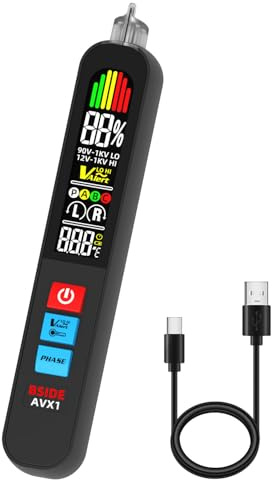 BSIDE AVX1 Cercafase Senza Contatto Intelligente Rilevatore di Tensione con Doppia Sensibilità AC 12-1000V/90-1000V Cerca Fase Elettrico con Schermo a Colori, LED e Cicalino