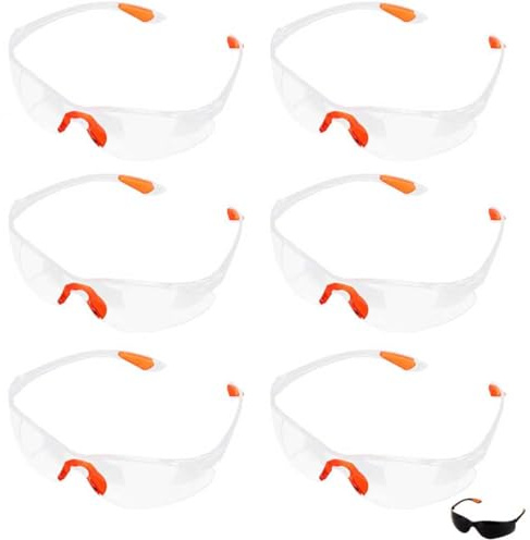 Hao Zhu 6Pcs Clear Safety Glasses,Protective Glasses for Work, Clear Lenses Eye Protection,Safety Glasses,Anti-Fog & Scratch-Resistant,for Work, Construction, Laboratory,Anti Dust,Chemistry
