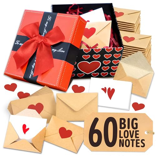 60 Mini Love Notes with Envelopes, Blank Note Cards Set in Gift Box, DIY Gift Cards for Mom, Him, Her, Girlfriend, Love Notes for Mom, Wife, Husband, I Love You Notes for Mothers Day, Birthday, Anniversary